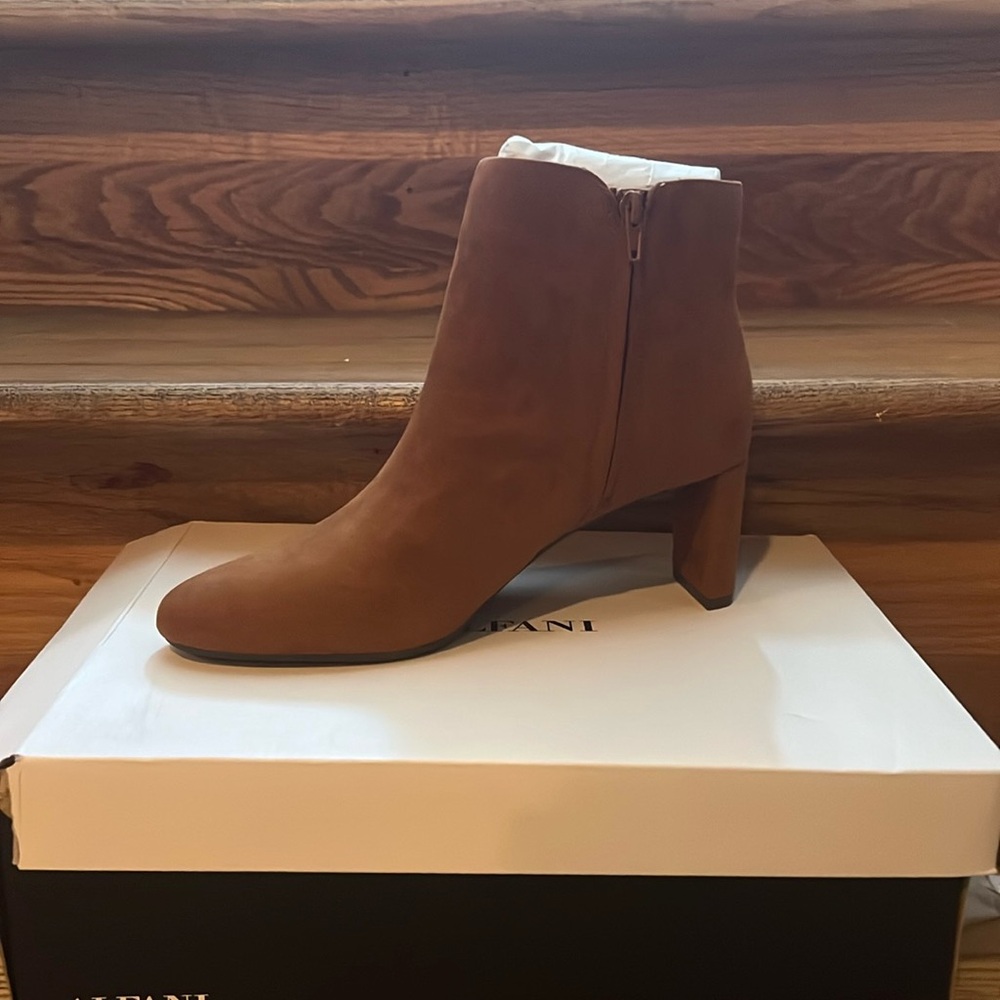 Brand new with box;   ALFANI Size 8.5 cognac boots